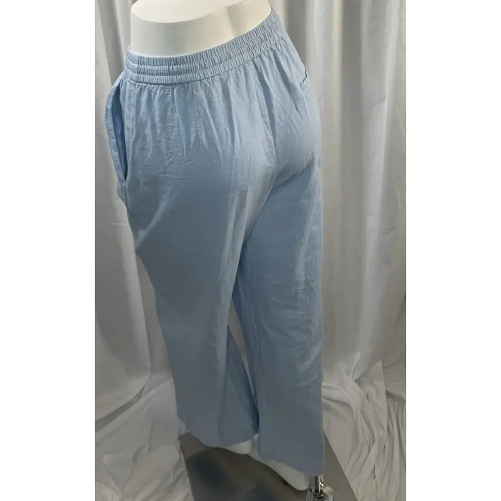 Zara Light Blue Linen Drawstring Pants